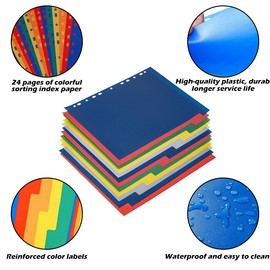 WWYSSZ 24-Piece Dividers for A4 Folders, Dividers for Folders, A4 Dividers for Lever Arch Files, Made of Colourful Sturdy PP, Dividers for Folder Organisation in the Office