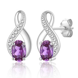 Silver Stud Earrings for Women Girls, Hypoallergenic Infinity Studs Earrings with Purple Cubic Zirconia Dainty Jewelry Gifts for Birthday Wedding