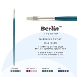 Creative Mark Berlin Synthetic Long Handle Artist Brush - Bright # 6 - Handmade in Germany Art Paint Brush w/Synthetic Filament for Acrylics, Oils, Alkyds - Art Brush w/Sustainable Wood Handle