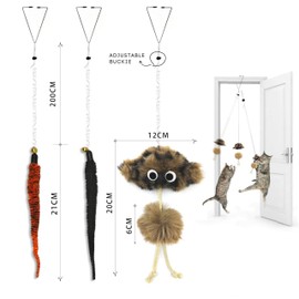 URMYONLY Cat Toys for Indoor Cats,Interactive Door Hanging Cat Toys Attached with Catnip/Feathers/Birds/Worm Toys for Cats/Kitten Toys(3 Pack)