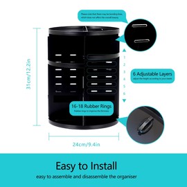 Make-Up Organiser 360° Rotating Transparent Cosmetic Organiser Rotating Beauty Organiser for Chest of Drawers Bedroom Bathroom (Black)