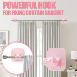 JHCJHC No Drill Curtain Rod Brackets - 20LB, 6 Pack Self Adhesive Curtain Rod Holder, Peel and Stick Wall Hooks, Renter Friendly Upgrades for Apartment, Kitchen, Bathroom, Dorm, Living Room and RV