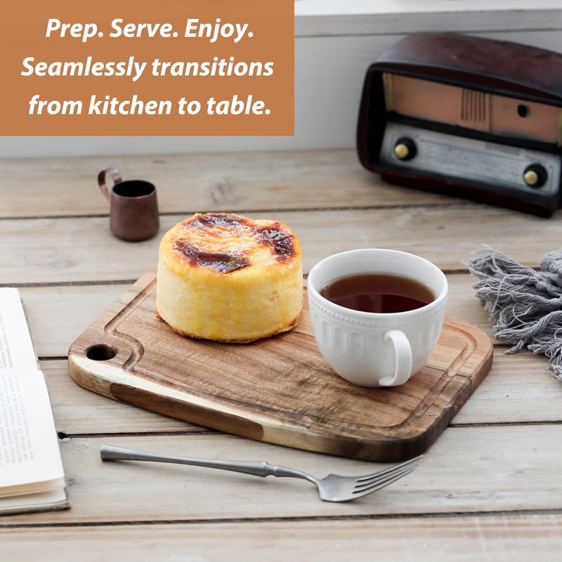 Acacia Wood Cutting Board, Reversible Small Cutting Board with Juice