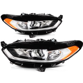 SCITOO Headlight Assembly Fit 2013-2016 for Ford Fusion Pair Headlamps Black Housing Amber Reflector FO2503304