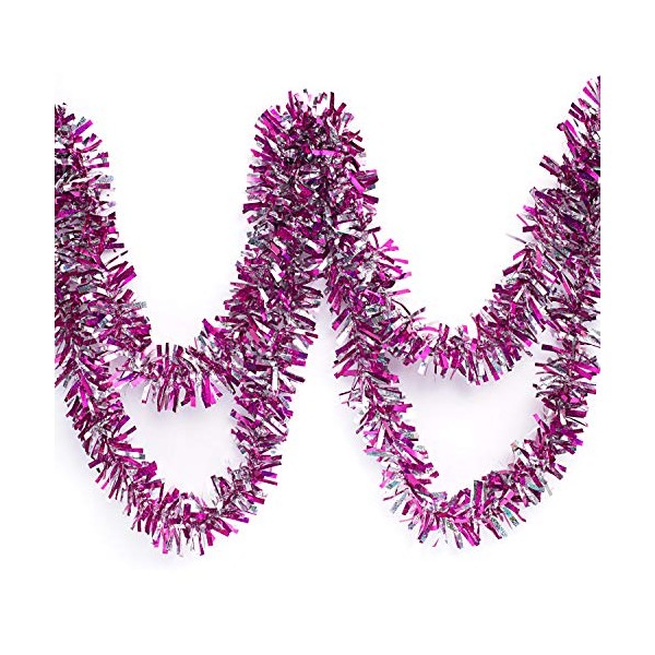 Anderson's Two-Color Iridescent Shimmer/Glitter Sparkle Garland, Pink and Silver - 4 inches Wide x 25 feet Long