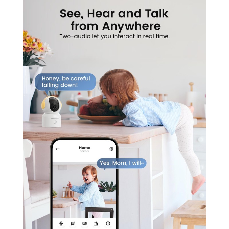 AKINGUAR 2K Indoor Surveillance Camera, WiFi Camera Surveillance 3MP FHD