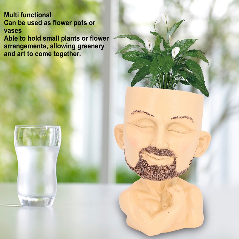 Face Planter Pot with Drainage Hole Man Face Flower Pot
