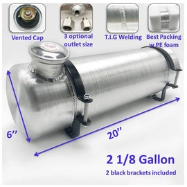 JSD AUTO PARTS 6x 20 2 1/8 Gallons 1/4NPT Outlet End Fill Spun Aluminum Gas Tank /Fuel Tank- for mini bike,go kart, Log splitter