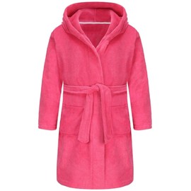 E.W Apparel Kids Boys Girls Hooded Towelling Bathrobe Dressing Gown Cotton Terry Towel Soft Terry Cloth Robe (US, Age, 13 Years, 14 Years, Rose)