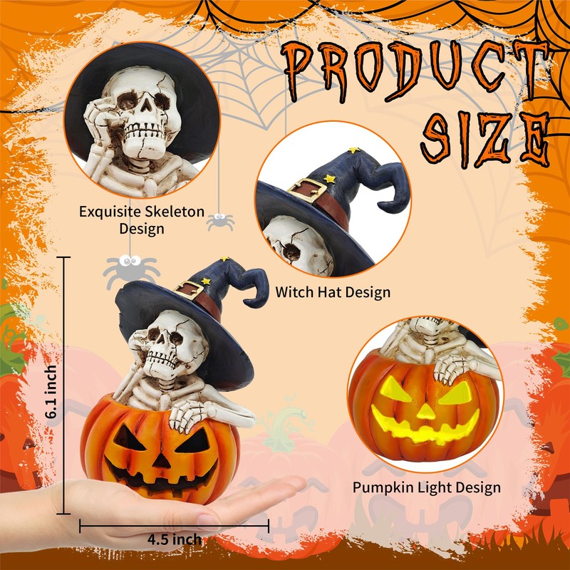 CFFOWNUG Skeleton Halloween Indoor Decoration: 6.1'' Witch Hat Skeleton Ornament