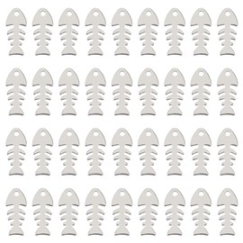 SUNNYCLUE 1 Box of 200 Herringbone Pendants, Silver Fish Pendants, 201 Small Herringbone Pendants Made of Stainless Steel, Sea Animal, Ocean Fish Pendant for Jewellery Making, Charm Pendants,