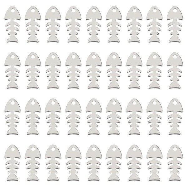 SUNNYCLUE 1 Box of 200 Herringbone Pendants, Silver Fish Pendants,