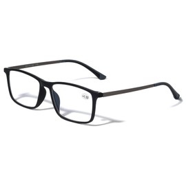 V.W.E. Matte Black Rectangular Anti Blue Ray UV Glare Reading Glasses Lightweight Simple Design Clark Kent Reader (Black, 3.00)