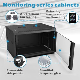 ZC HAPPY ORANGES 6U Wall Mount Rack Server Rack Enclosure with Temp & Humidity Display,Locking Glass Door,2 Fans,6U Network Cabinet 17.7” Deep,19 Inch Server Cabinet for IT Equipment,A/V Devices