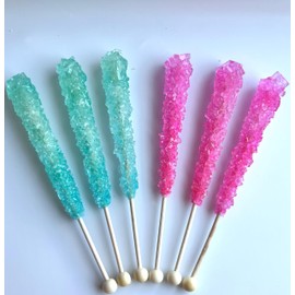 Classic Rock Candy Sticks, Sugar Rock Crystal Lollipops, Individually Wrapped (Pack of 18, Gender Reveal (Pink Cherry & Baby Blue Cotton Candy))