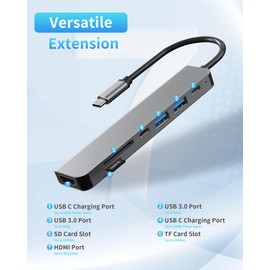 Zyerch USB C Hub, 7 in 1 USB C Docking Station with 4K HDMI,100W PD, 3 5Gbps Data Ports(1 USB-C & 2 USB 3.0),TF/SD Card Reader, USB Hub for Laptop, MacBook Pro/Air/Mac/Dell/HP/ASUS/Acer/Steam Deck