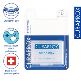 Curaprox Ortho-Wax, transparente und geschmacksneutraler Wachs im handlichen Etui, Reinigung von Brackets und Zahnspangen, Box mit 7 Wachsstreifen