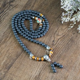 AmorWing Natural Stones Matte Onyx Brown Tiger Eye 108 Mala Beads Wrap Necklace 6mm