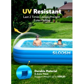 Sloosh Inflatable Swimming Pool with Seats, 120" x 72" x 22" Full-Sized Blow Up Durable Thickened Above Ground Family Pool for Summer Water Party Backyard Garden Lawn,Blue