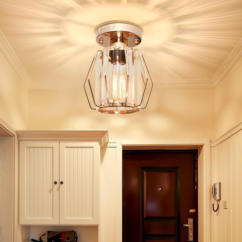 Mlihove Hallway Ceiling Lights Crystal Lighting, Gold Samll Chandelier Modern