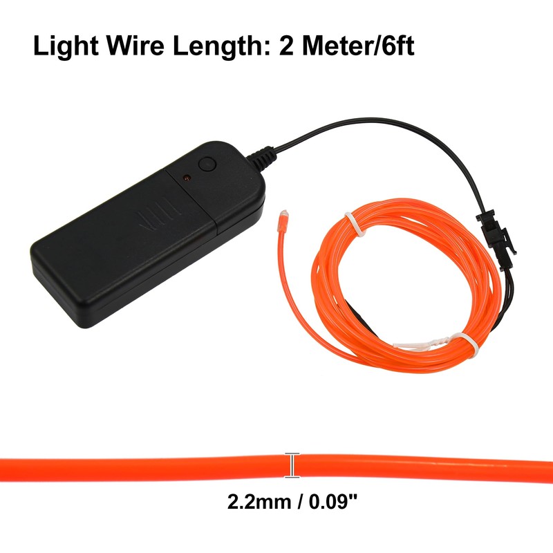 X AUTOHAUX 2 Meter/6ft Neon EL Wire Strip Orange Light
