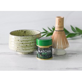 Aprika Life 4Pcs Japanese Matcha Tea Set: Bowl, Bamboo Whisk, Holder, Ceremonial Matcha 30g