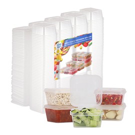 RIKICACA 3 oz Small Plastic Containers with Lids (100pack), Disposable Condiment Containers with Lids, Portion Cups, Jello Shot Sauce Cups (Square)
