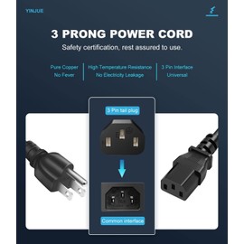 3 Ft Power Cord Cable for Dynex TV DX-26L150A11, DX-LCD32-09, DX-L42-10A. DX-32L150A11, DX-37L150A11, DX-40L261A12, DX-L42-10A DX-55L150A11, and More