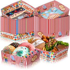 Ziliny 36 Pcs Carnival Party Paper Food Trays 5 lb Circus Snack Serving Trays Carnival Theme Party Supplies Circus Party Decorations BBQ Popcorn Hot Dog Boats for Birthday Carnival Circus Party