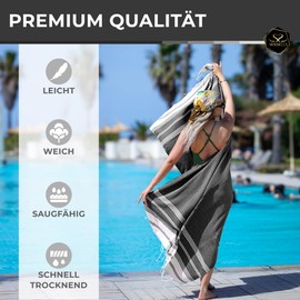 Sandrella Hammam Towel Sauna Women & Men Large 100 x 200 cm Cotton Beach Towel Blanket Peshtemal Gift Set Dark Grey
