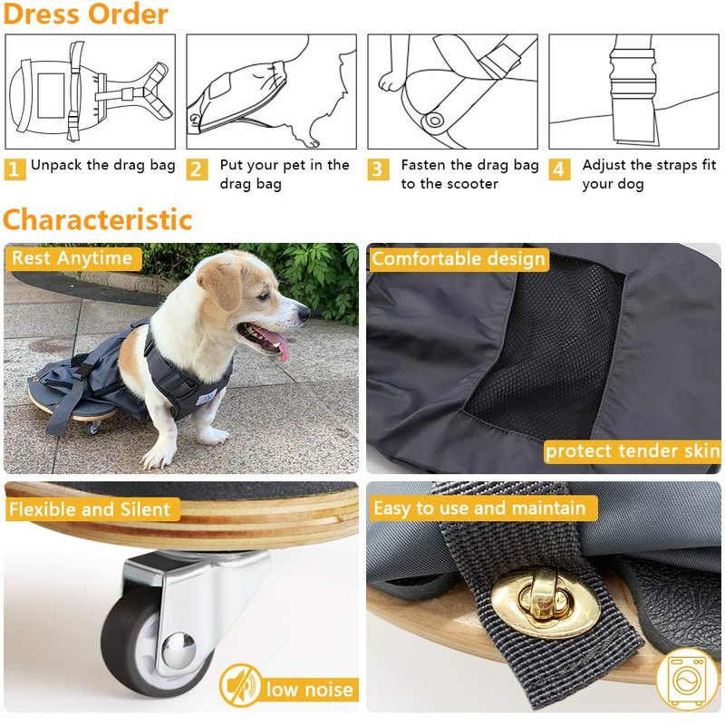 derYEP Pet Scooter Wheelchair for Rear Legs paralyzed Dog Protects