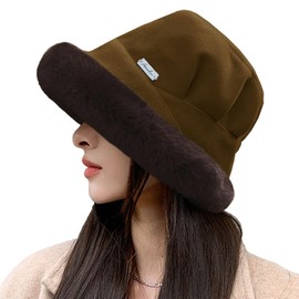 NLAND Women's Winter Fishing Hats Furry Fishing Hat Elegant Windproof Winter Hat Faux Fur Fluffy Cloche Bucket Hat, brown