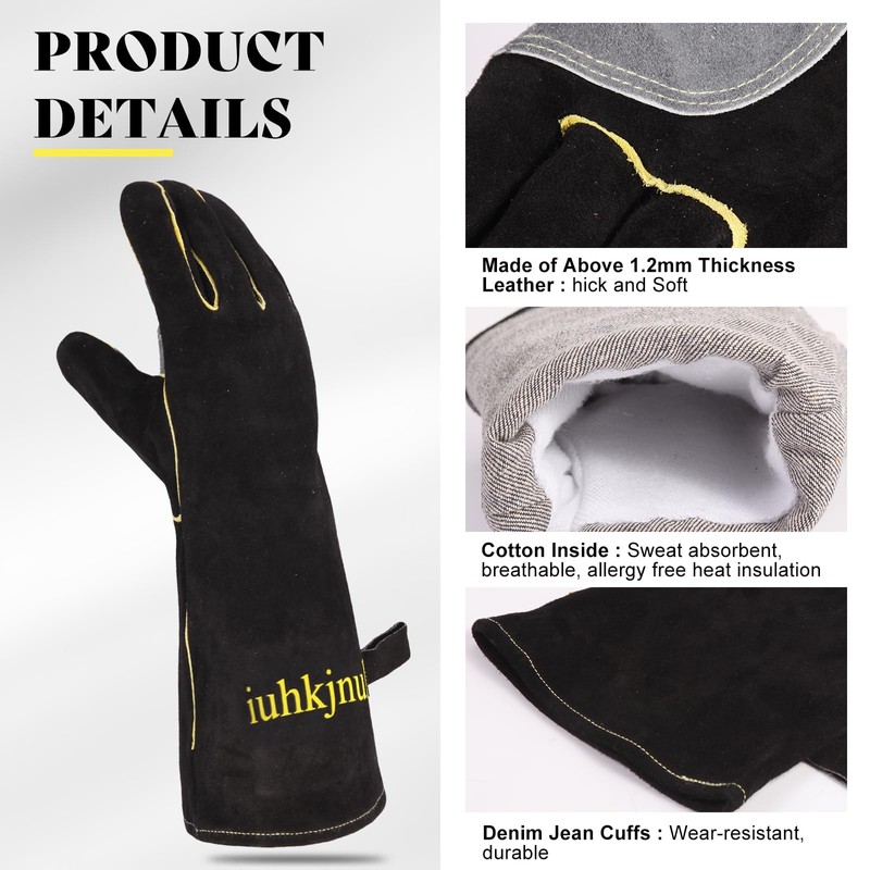 iuhkjnuh Leather Welding Gloves for Women Man, Heat Resistant Fire