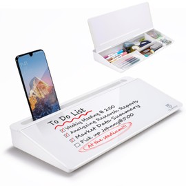 TSJ OFFICE Small Desktop Whiteboard -Glass Dry Erase Board Computer Keyboard Stand White Board Surface Pad with Drawer, Desk Organizers with Accessories for Office, Home, School Supplies