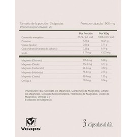 MAGNESIO 5 COMPLEX - Maklen Magnesio Complex - Glicinato, Citrato, Carbonato, Oxido e Hidroxido + Omega 3 - Capsulas Vegetales V-Caps® de 900 mg - Apo