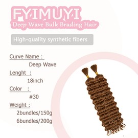Deep Wave Bulk hair for Braid No Weft Deep Wave Bulk hair for Braiding Micro Faux Braiding Hair for Boho Braids Wet and Wave 18Inch,#30