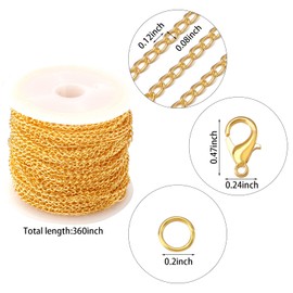 Forise 30 Feet Necklace Chains 2mm Twisted Links Chain for DIY Jewelry Making,Necklace Chains Set with 20Pcs Lobster Clasps 50Pcs Jump Rings