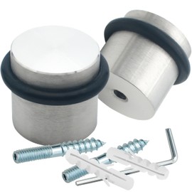 PLURI - Premium Stainless Steel Floor Door Stop [Set of 2] - for Screws, Free Mounting Material, Floor Door Stop, Floor Door Buffers, Wall Buffer Rubber Buffers, Door Buffers, Floor Mounting