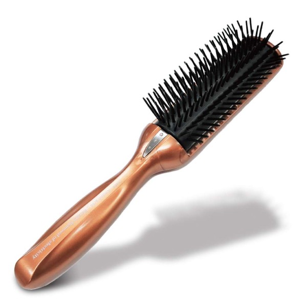 Anti Static Hairbrush [Made in Japan] 7 Row Curly Hair Brush for Styling, Blow-Drying, and Detangling, Static Free Hair Brushes for Women [ Anti Static Hair Products](Gold)