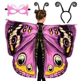 Tacobear Butterfly Costume Children's Butterfly Wings for Girls with Headband Mask Butterfly Cape Wings for Cosplay Theme Party Carnival Fancy Dress, pink