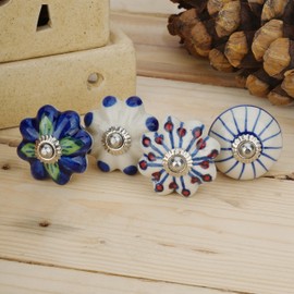 Ajuny Set of 20 Ceramic Knobs Colorful Blue for Kitchen Cabinets Bathroom Cupboards Dresser Drawers Chest Handmade Pottery Decorative Knobs