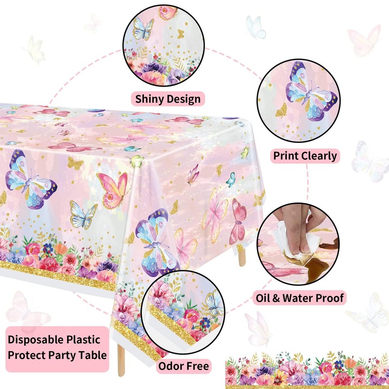 XJLANTTE 4 PCS Butterfly Birthday Tablecloth Decor Butterfly Plastic Table