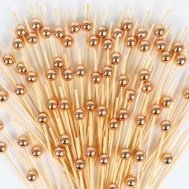 LOKIPA 100PCS Cocktail Toothpicks, Bamboo Cocktail Picks for Appetizers for Wedding, Birthday and Parties (Rose Gold, 4.72 Inch)