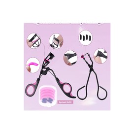 Kit Rizador De Pestañas Enchinador Set Con Tira Pinzas Peine Rosa Negro