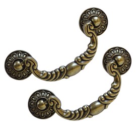 HOUSEHOOK 6 Pack Vintage Drop Bail Pulls, 3-1/2 Inch Hole Centers (90mm), Antique Brass Cabinet Handles for Dresser Drawer Cupboard Wardrobe