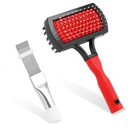 2pcs Air Conditioner Condenser Cleaning Tools, Double-Sided AC Evaporator Coil Fin Cleaning Brush & Stainless Steel AC Fin Comb for HVAC System Refrigerator Evaporator Radiator Condenser