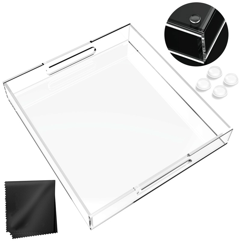 Acrylic Tray 10x10 with Cut Handles - Spill Proof Decorative
