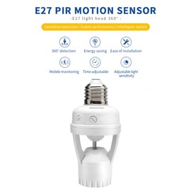 Glomora E27 Sensor Lights Socket, Motion Sensor Light Socket 10-300 Sec Delay, 6m Sensing Distance, IR Motion Activated Lamp Holder for Basement, Garage, Staircase (100-240V)