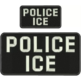 POLICE I C E EMBROIDERY PATCH 10X5  AND 5X2.5 HOOK ON BACK SILVER ON BLACK