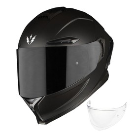 1Storm Motorcycle Full Face Helmet DOT Adults Street Bike Dual Visor Sun Inner Shield with One Extra Clear Shield: Matt Black